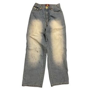 Vintage Men Korean Baggy Wide Leg Faded Blue Denim Jeans Sz 30